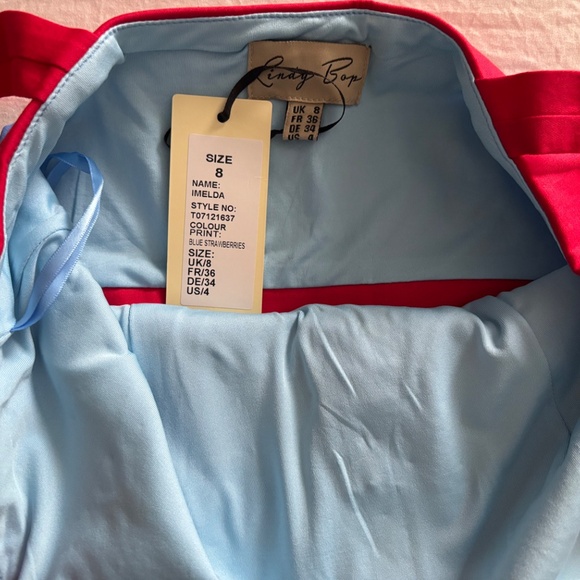 NWT! Lindy Bop Imelda Dress in Blue Strawberries XS - Picture 5 of 9